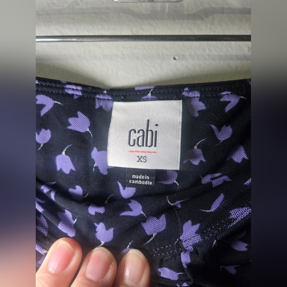 Cabi Floral Navy and Purple Floral Mesh Draped Pull On Midi Skirt Women's XS - Picture 4 of 5